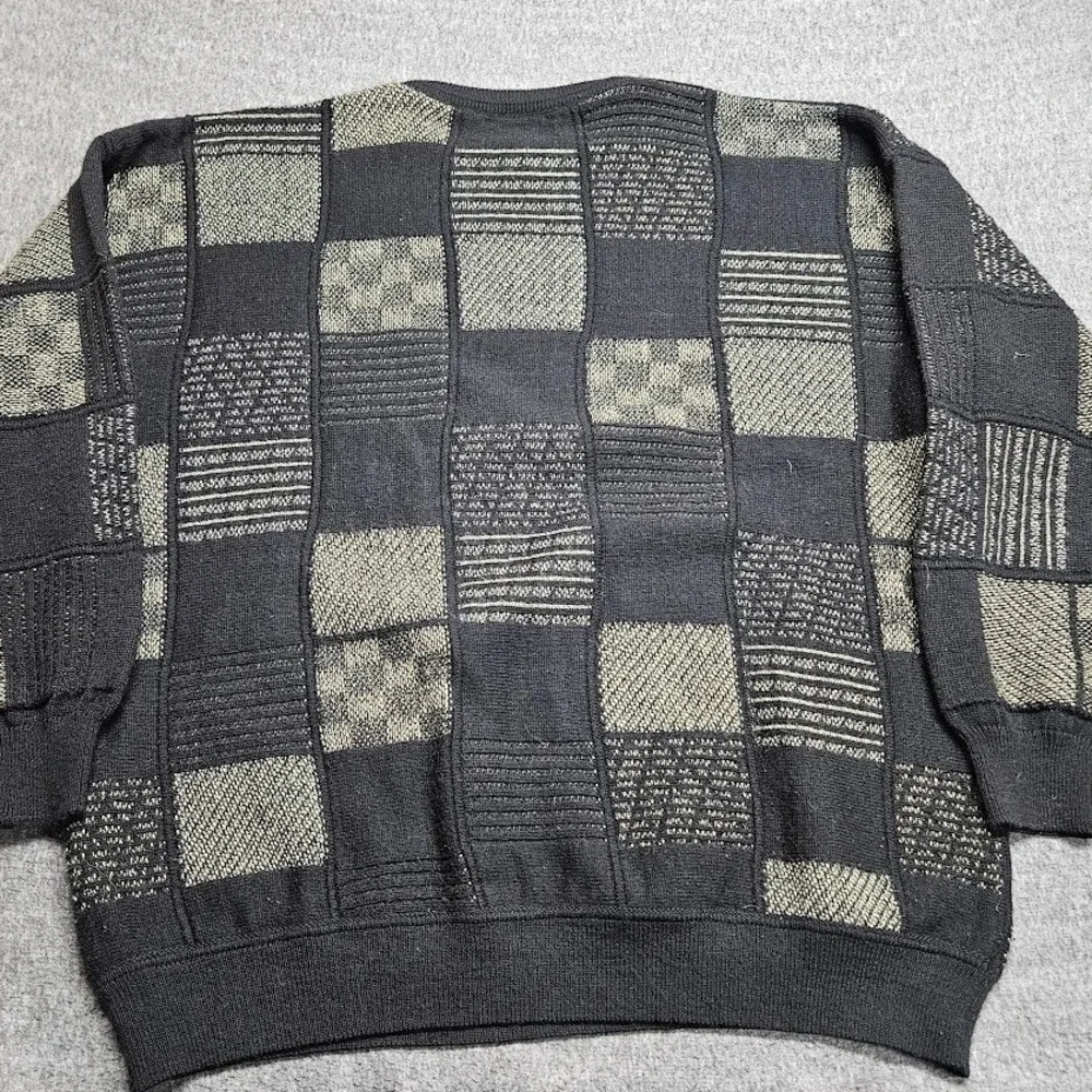 Enro Sweater Mens 2X Black Patchwork Geometric Wool Blend Crewneck Knit Vintage